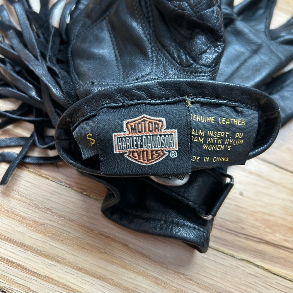 VTG 90s HARLEY DAVISON Black Leather FRINGE Biker WOMENS Gloves - Picture 4 of 7